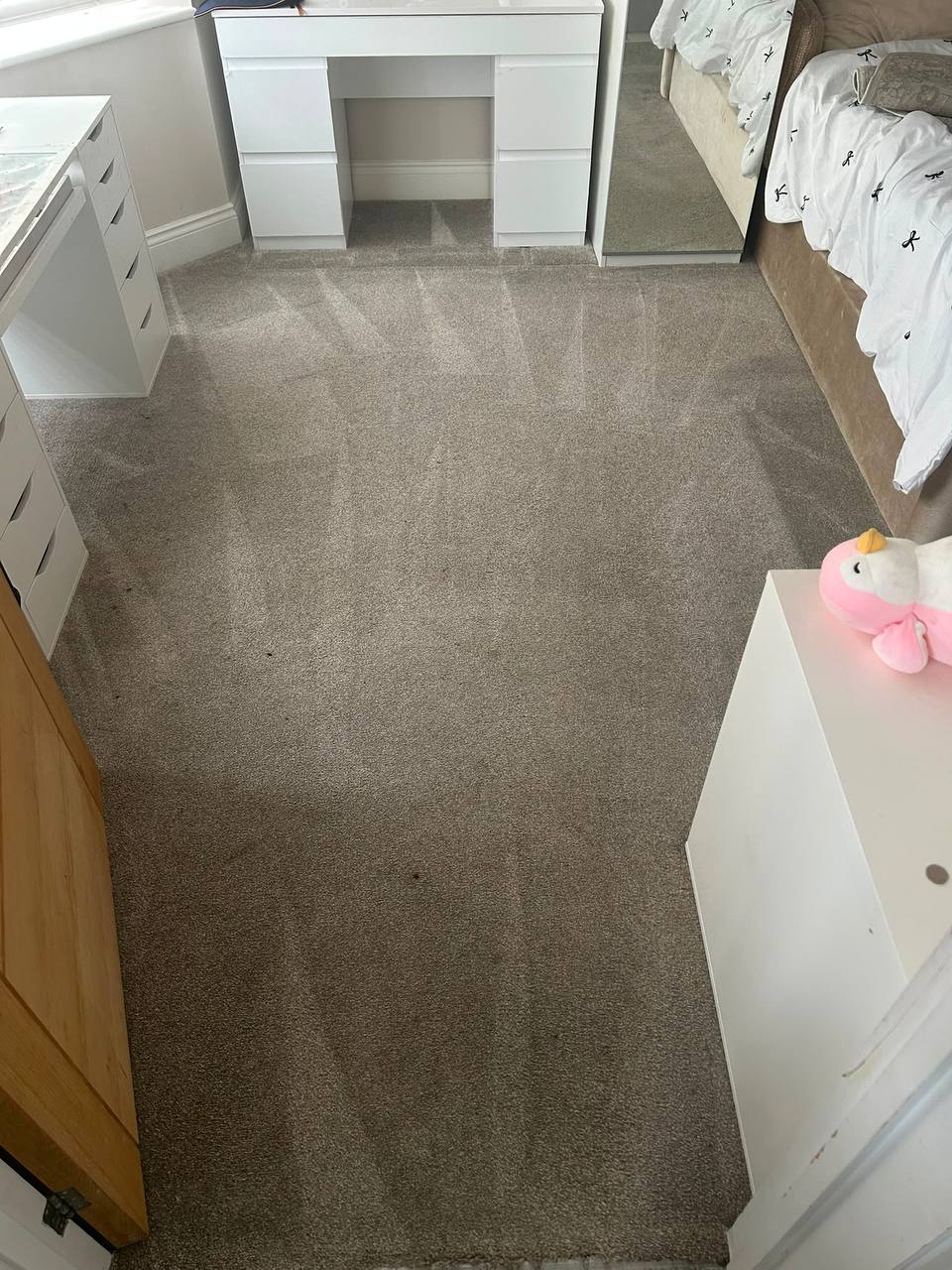 Bedroom with brown carpet
